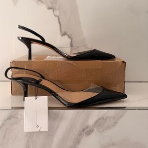 NEW Mango Black Pointed Slingback Pump with Clear Panel Accent Sz 8,5